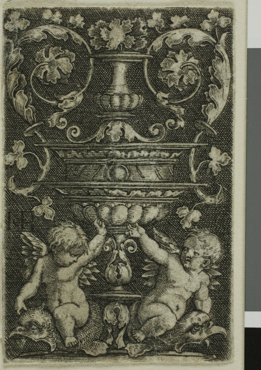 Ornamento con vaso e due geni ai piedi da Jacob Binck