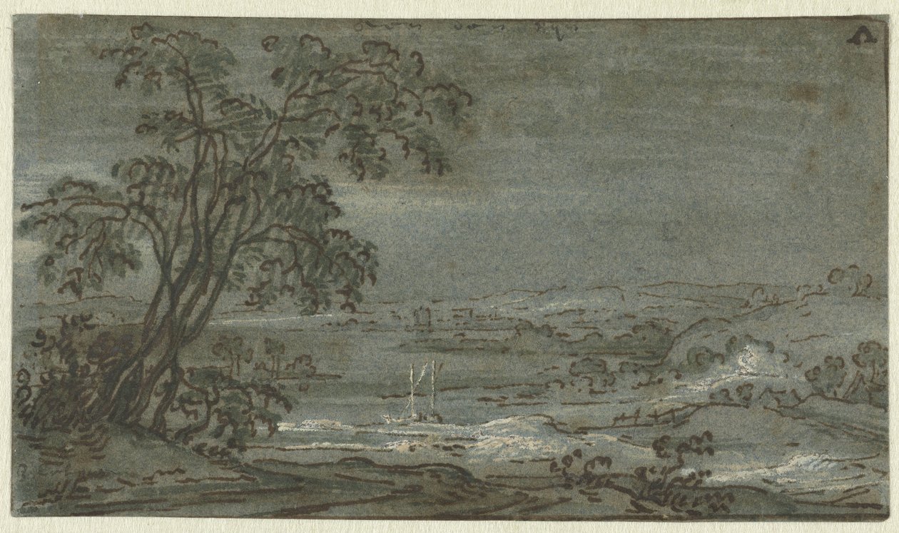 Paesaggio collinare con curva del fiume da Jacob Colijn