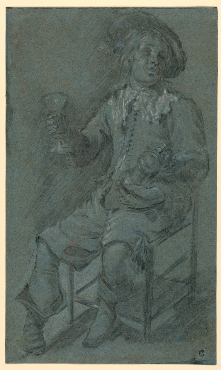 Disegno, Cavaliere seduto con bicchiere di vino, 1650-60 da Jacob Duck