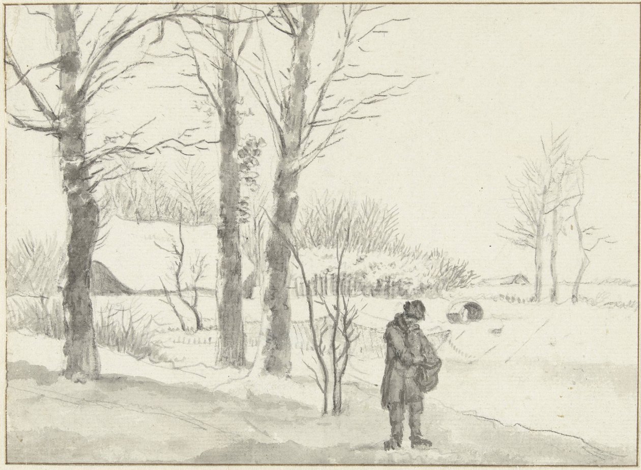 Paesaggio innevato con uomo in piedi da Jacob Ernst Marcus