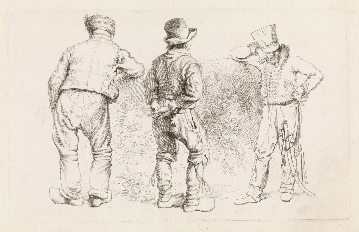 Foglio di studio con tre figure in piedi da Jacob Ernst Marcus