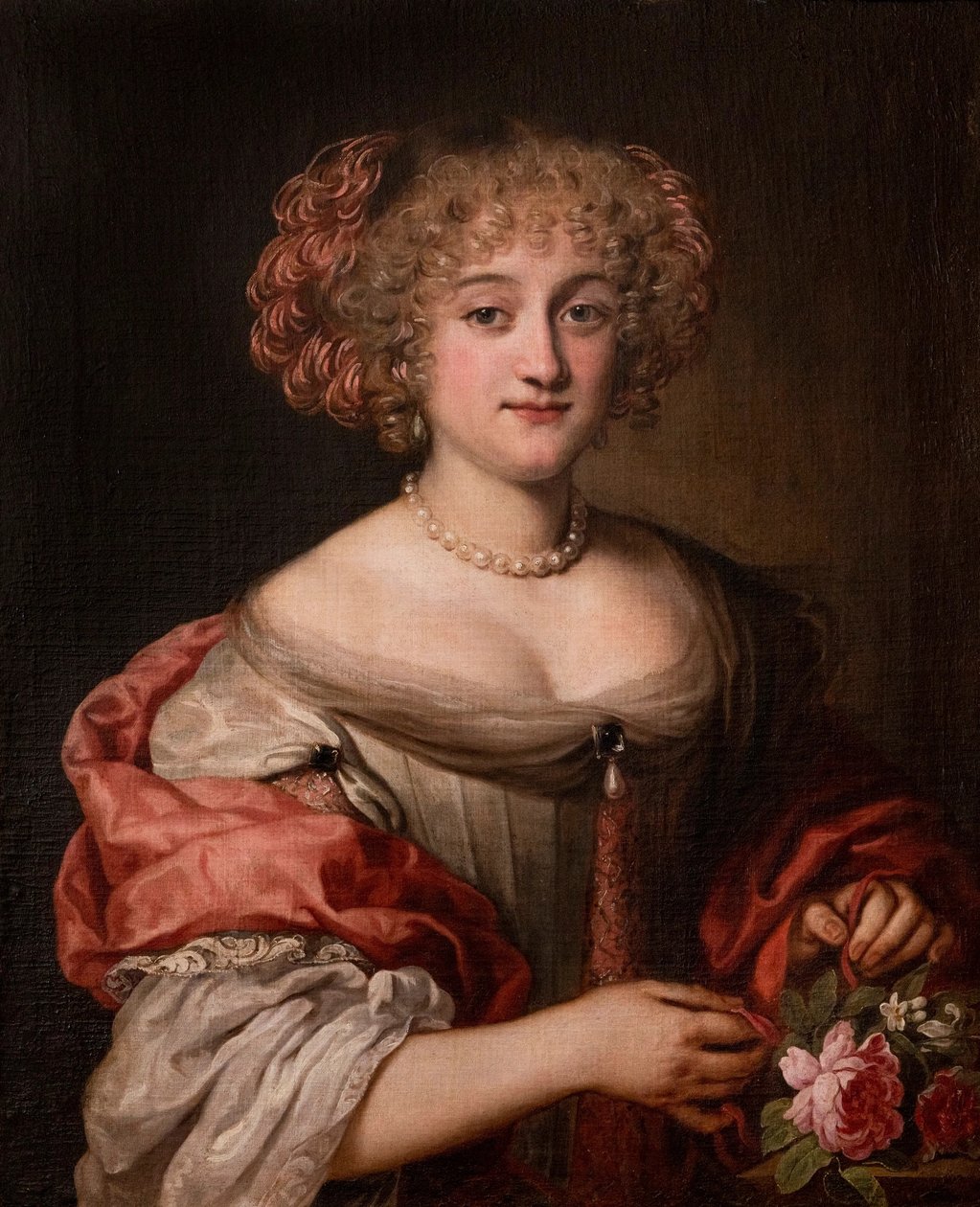 Ritratto di una signora della famiglia Colonna, a mezzo busto, in abito tortora e benda di seta rosa da Jacob Ferdinand Voet