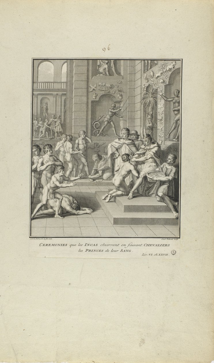 Cerimonie osservate dagli Inca per creare cavalieri/principi del loro sangue (dal libro Histoire des Yncas...etc.) da Jacob Folkema