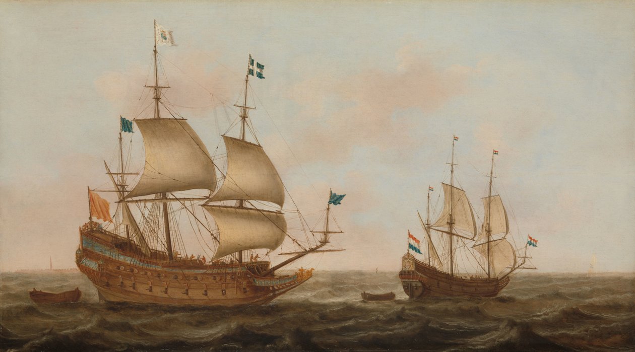 Una nave da guerra costruita per la Francia e uno yacht olandese a vela da Jacob Gerritz Loef