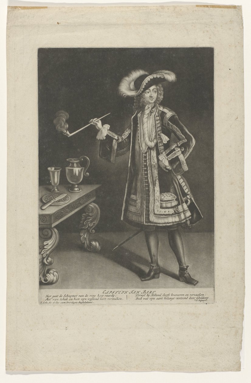Ritratto del capitano Jan Bart, in piedi con pipa da Jacob Gole