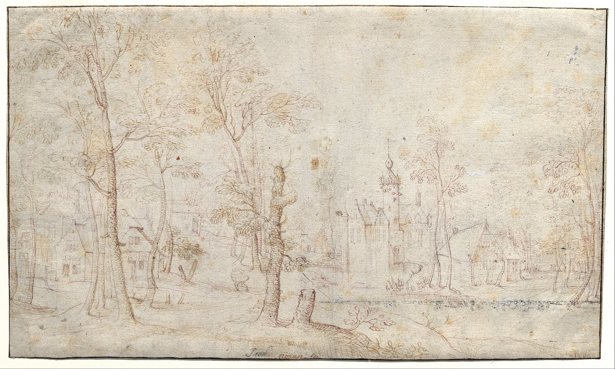 Castello e Villaggio Moated da Jacob Grimmer