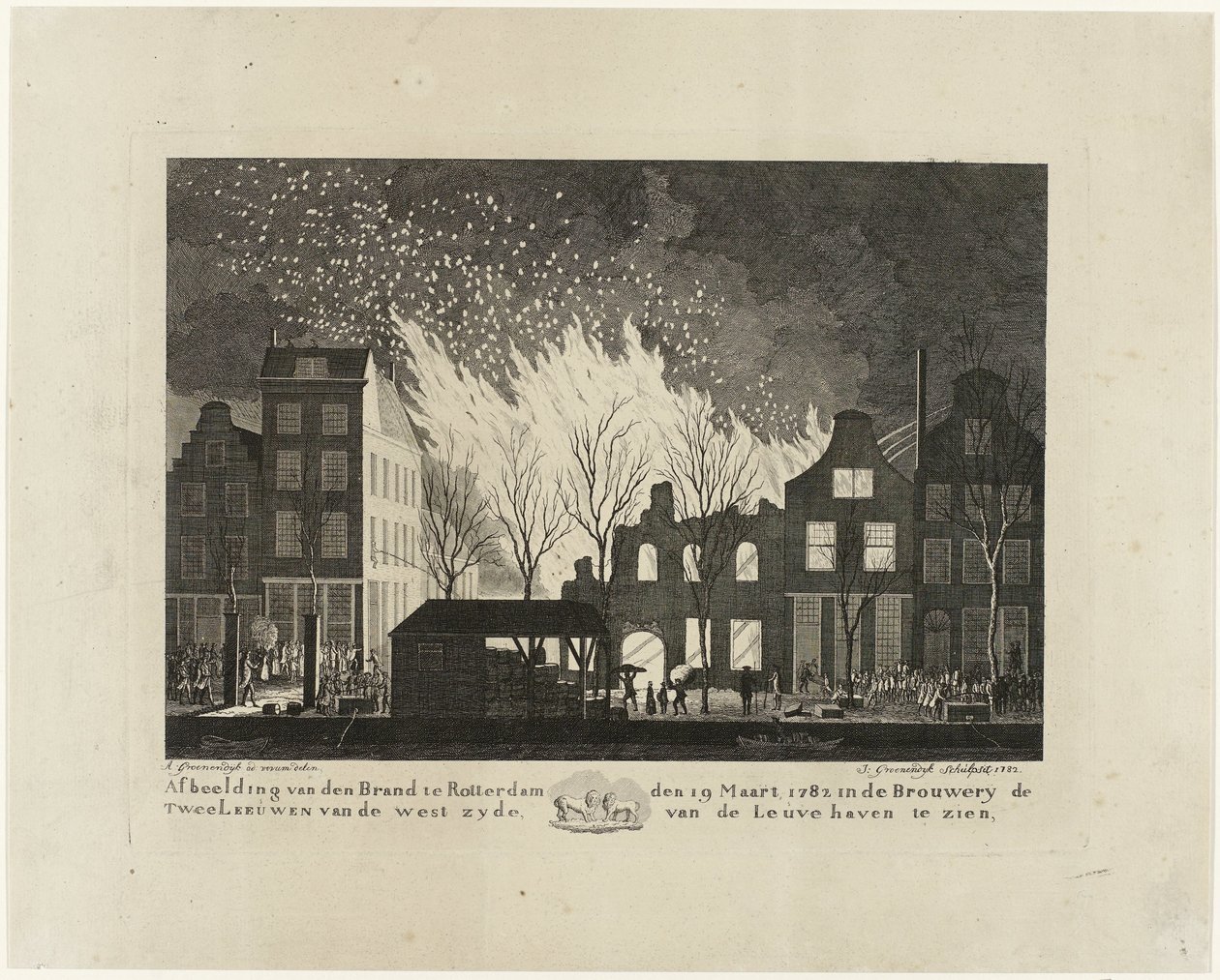 Incendio nella birreria De Twee Leeuwen a Rotterdam, 1782 da Jacob Groenendijk