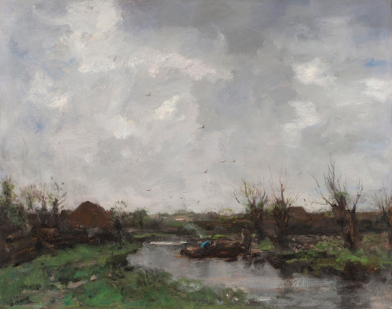 Paesaggio fluviale con case coloniche da Jacob Henricus or Hendricus Maris