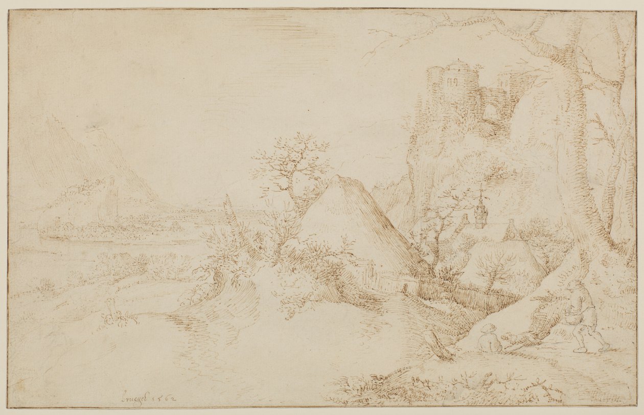 Paesaggio con due contadini e un cane, c.1525-69 da Jacob I Savery