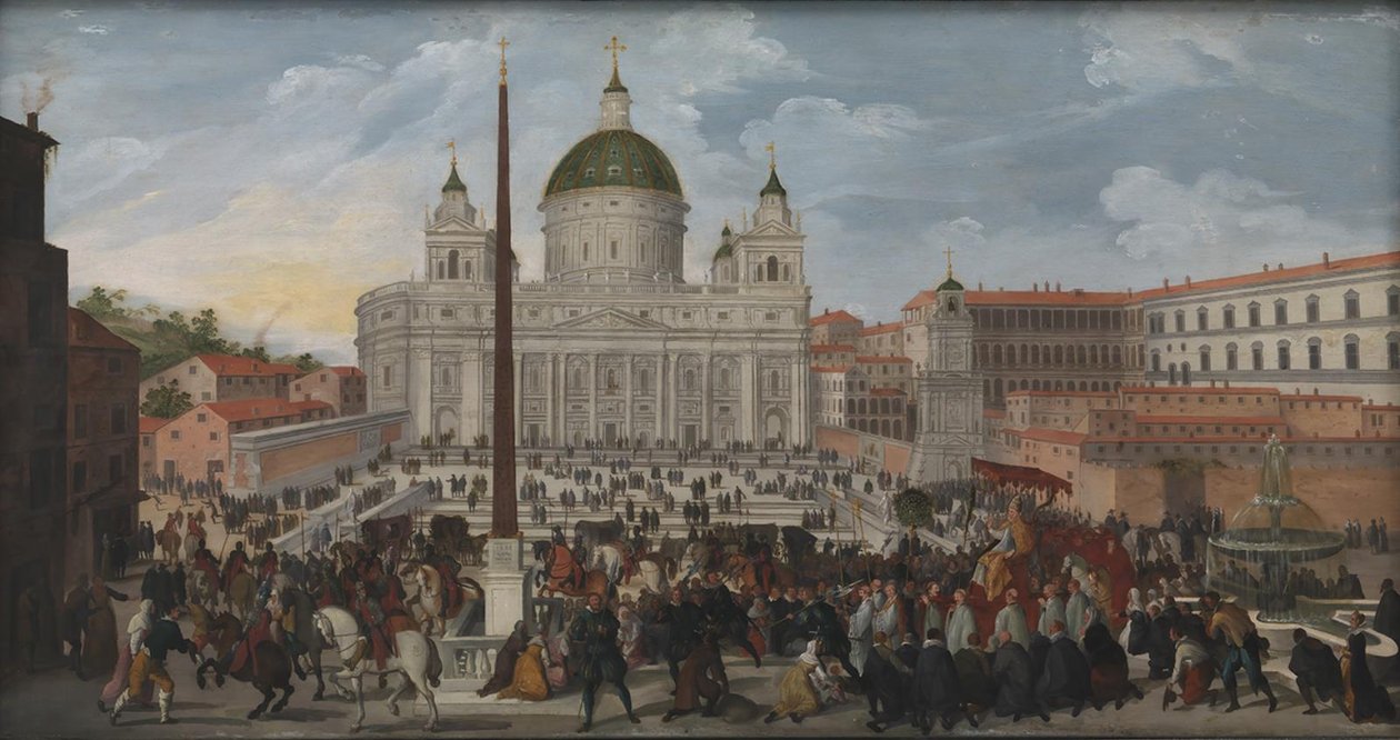 Una processione papale in Piazza San Pietro a Roma da Jacob Isaacsz. van Swanenburg