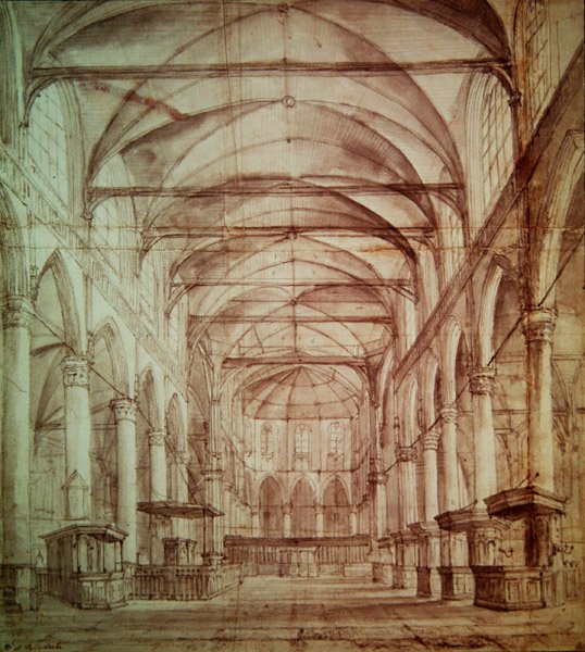 Veduta interna della Oude Kerk (la vecchia chiesa) ad Amsterdam da Jacob van Ruisdael
