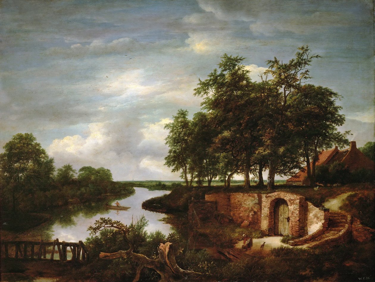 Paesaggio fluviale con ingresso alla cantina da Jacob van Ruisdael