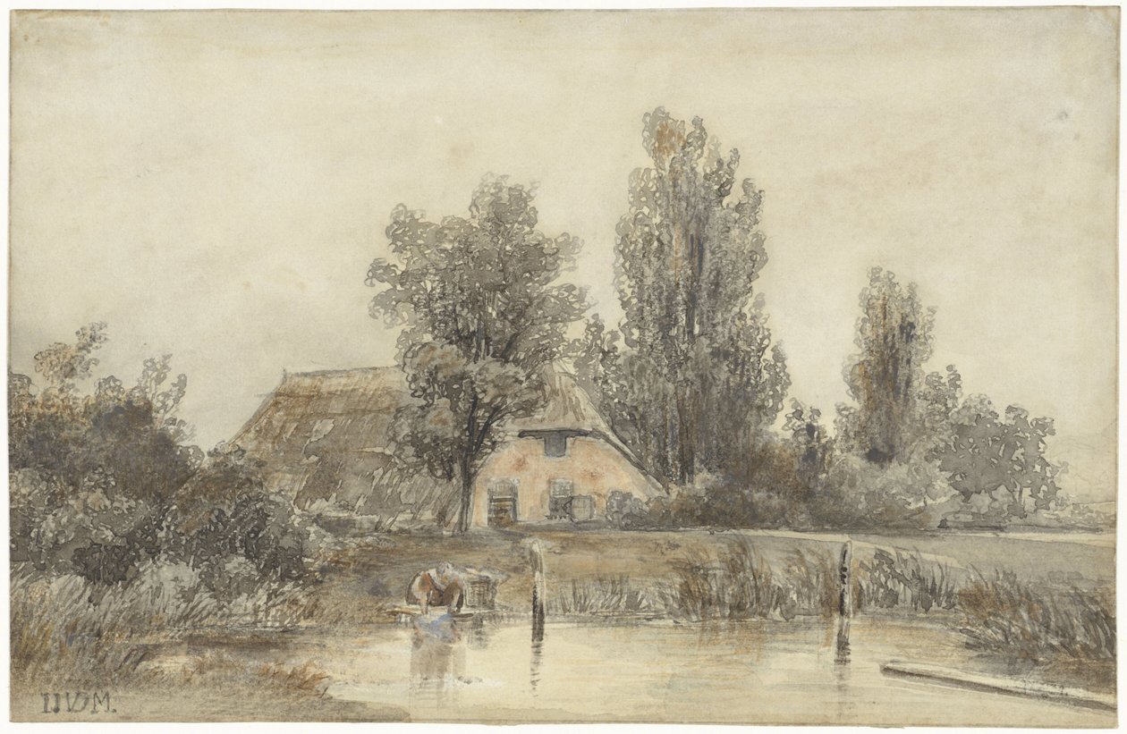 Fattoria e una donna che lava da Jacob Jan van der Maaten