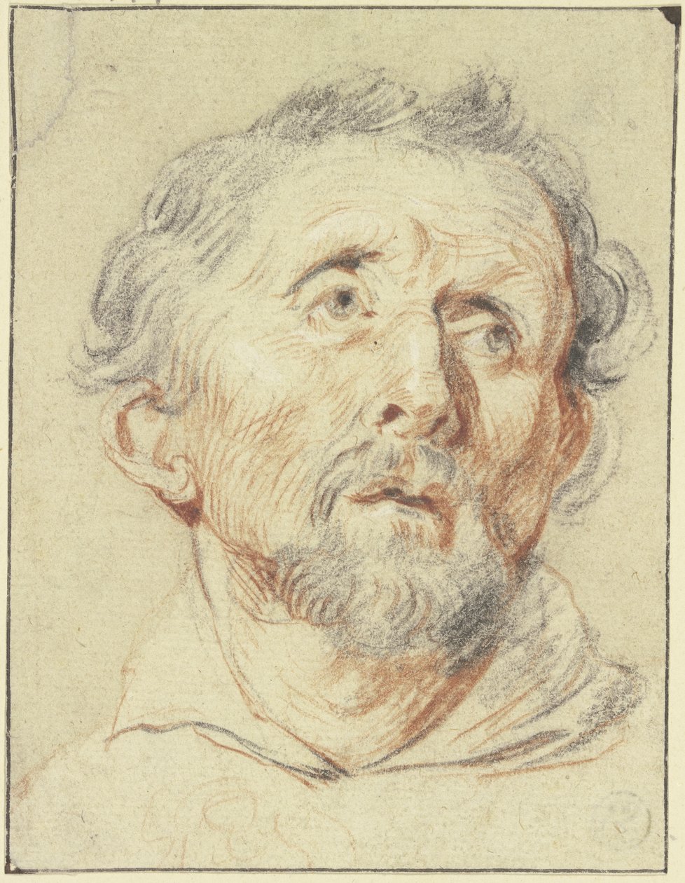 Anziano visto di fronte, con lo sguardo rivolto verso l