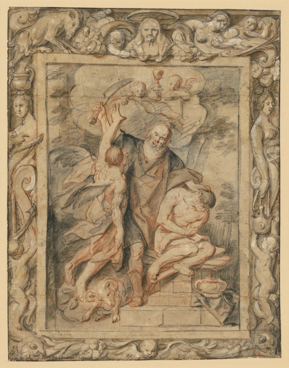Il sacrificio di Isacco (Genesi 22,1-12) in una cornice figurativa da Jacob Jordaens