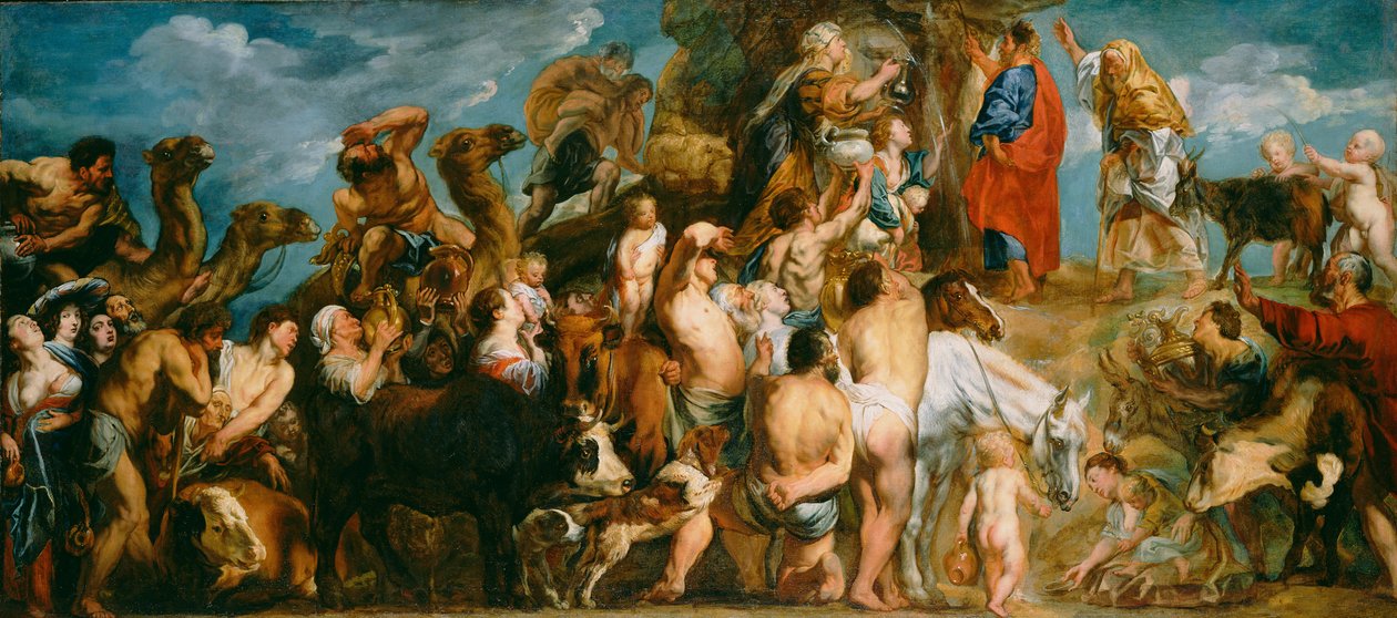Mosè fa scaturire acqua dalla roccia da Jacob Jordaens