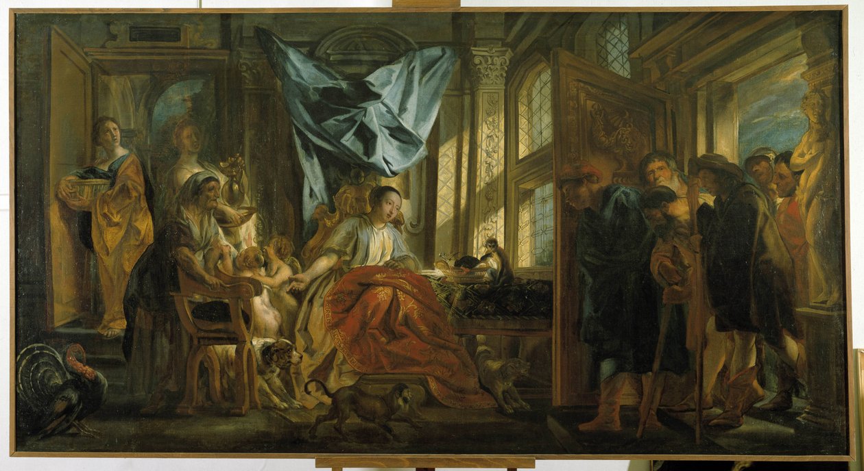 Penelope. La moglie di Ulisse che attende il marito respinge le avances dei pretendenti e continua la sua tela da Jacob Jordaens