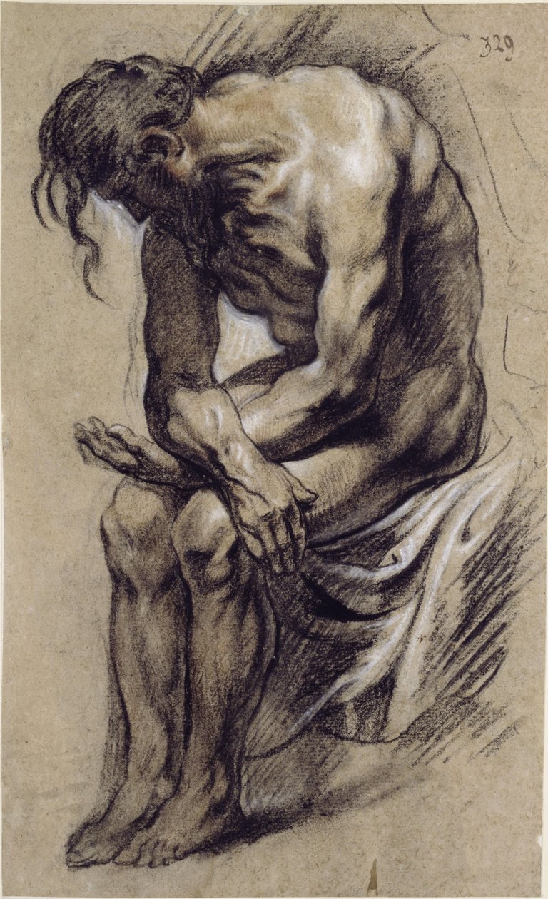 Uomo nudo seduto, studio per un Cristo durante l