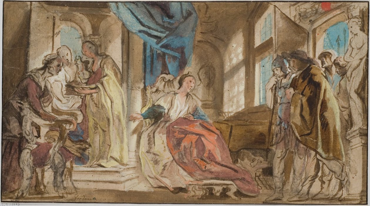 Telemaco conduce Teoclimeno davanti a sua madre Penelope da Jacob Jordaens