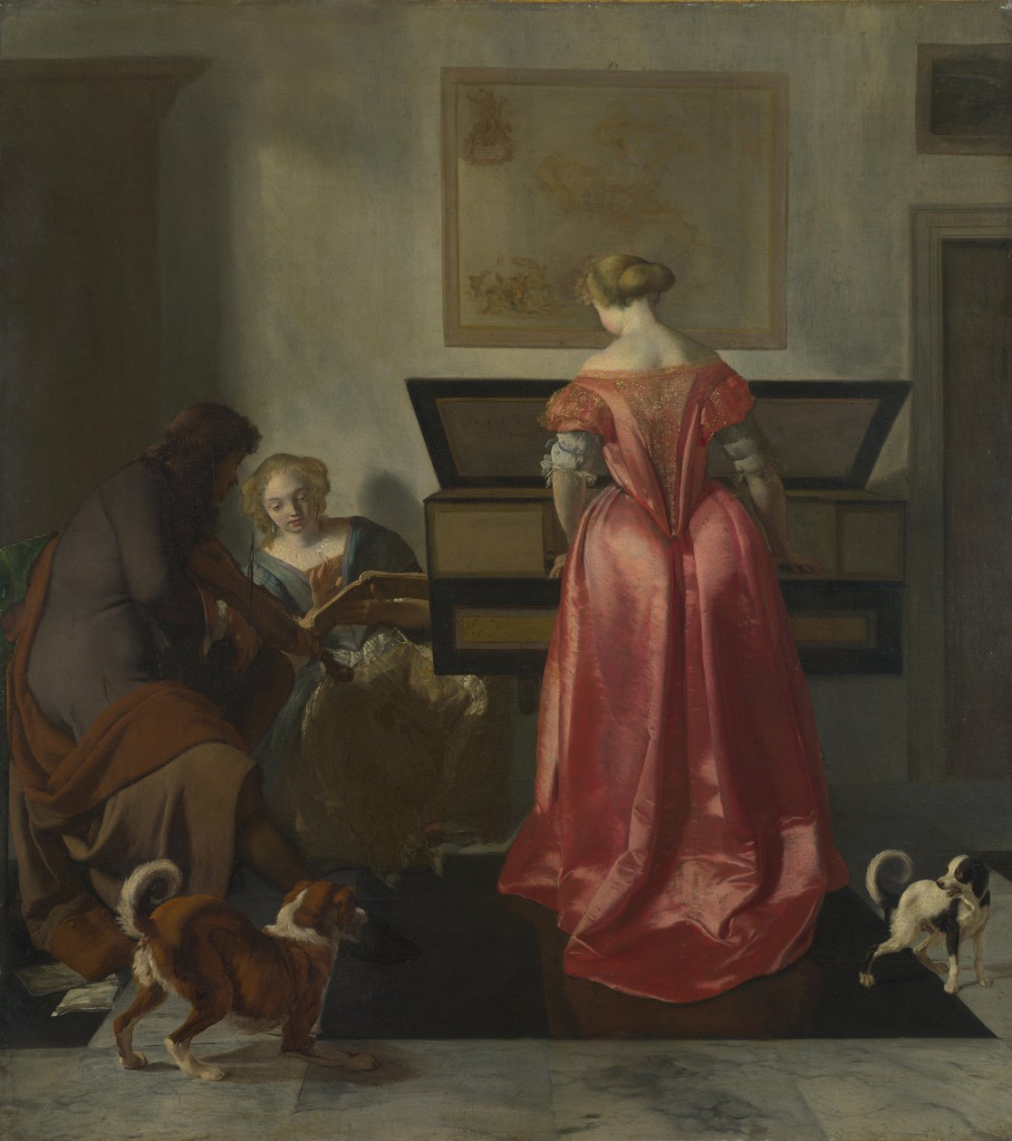 Due donne e un uomo che fanno musica, ca 1675 da Jacob Lucasz. Ochtervelt
