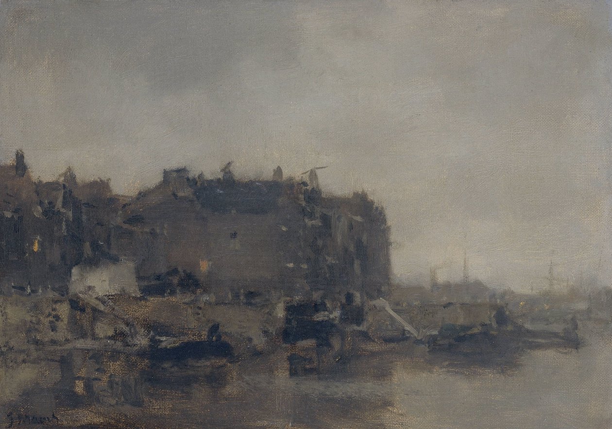 Case sulla Prins Hendrikkade, Amsterdam, in una giornata nebbiosa da Jacob Maris