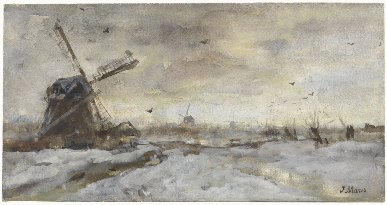 Paesaggio con mulino nella neve da Jacob Maris
