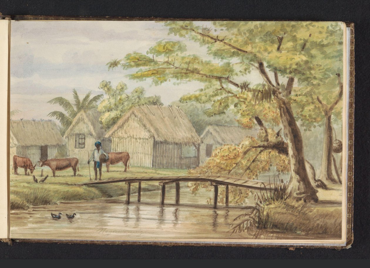 Abitazioni degli schiavi nella piantagione di caffè Sorgvliet da Jacob Marius Adriaan Martini van Geffen