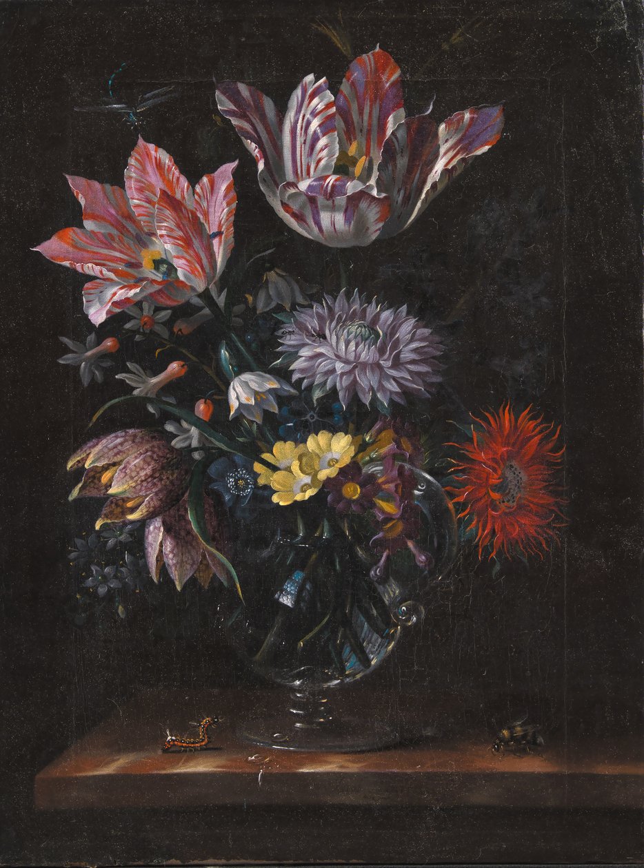 Un vaso di vetro con fiori da Jacob Marrel