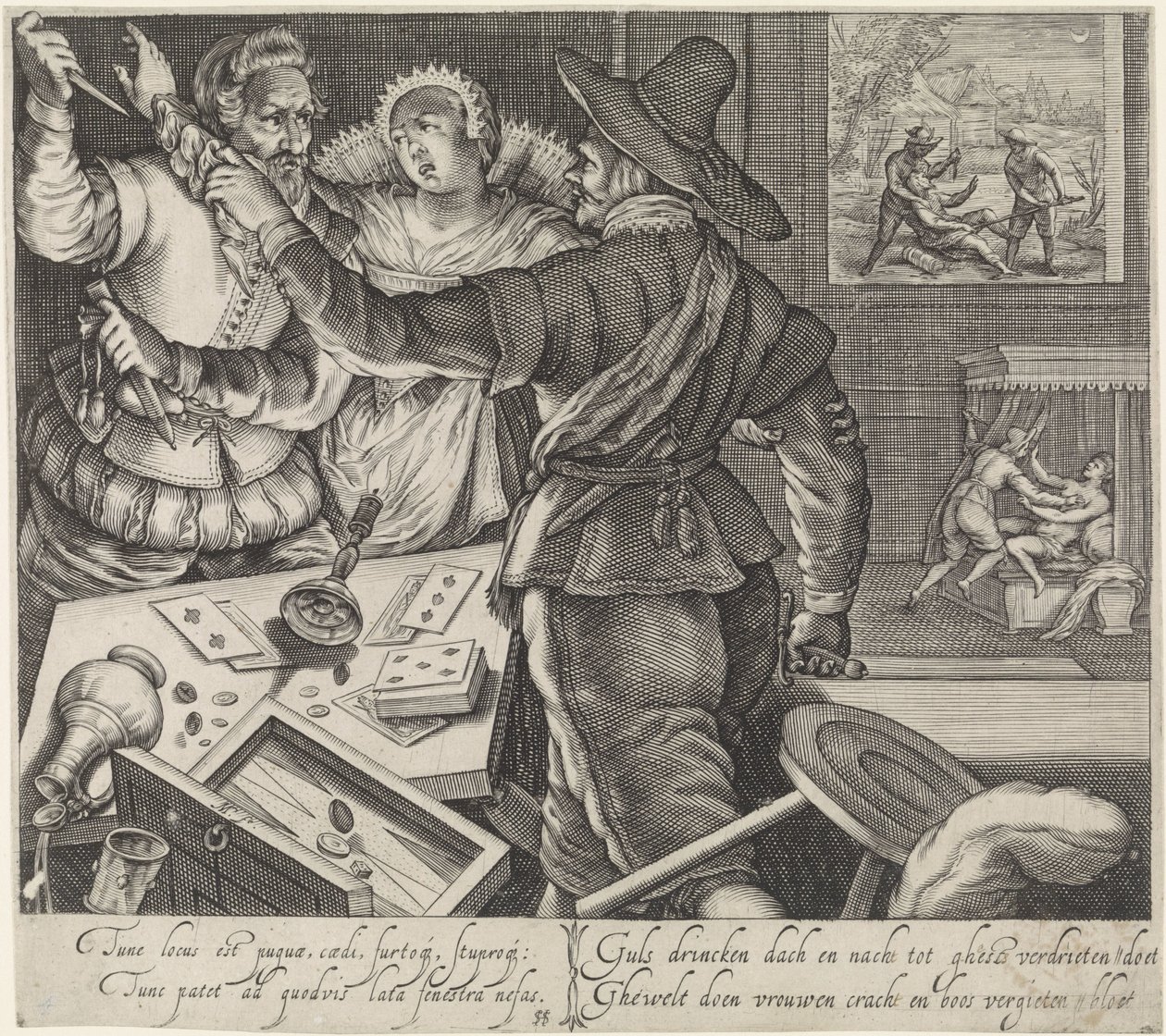 Giocatori di carte che combattono con armi sguainate da Jacob Matham