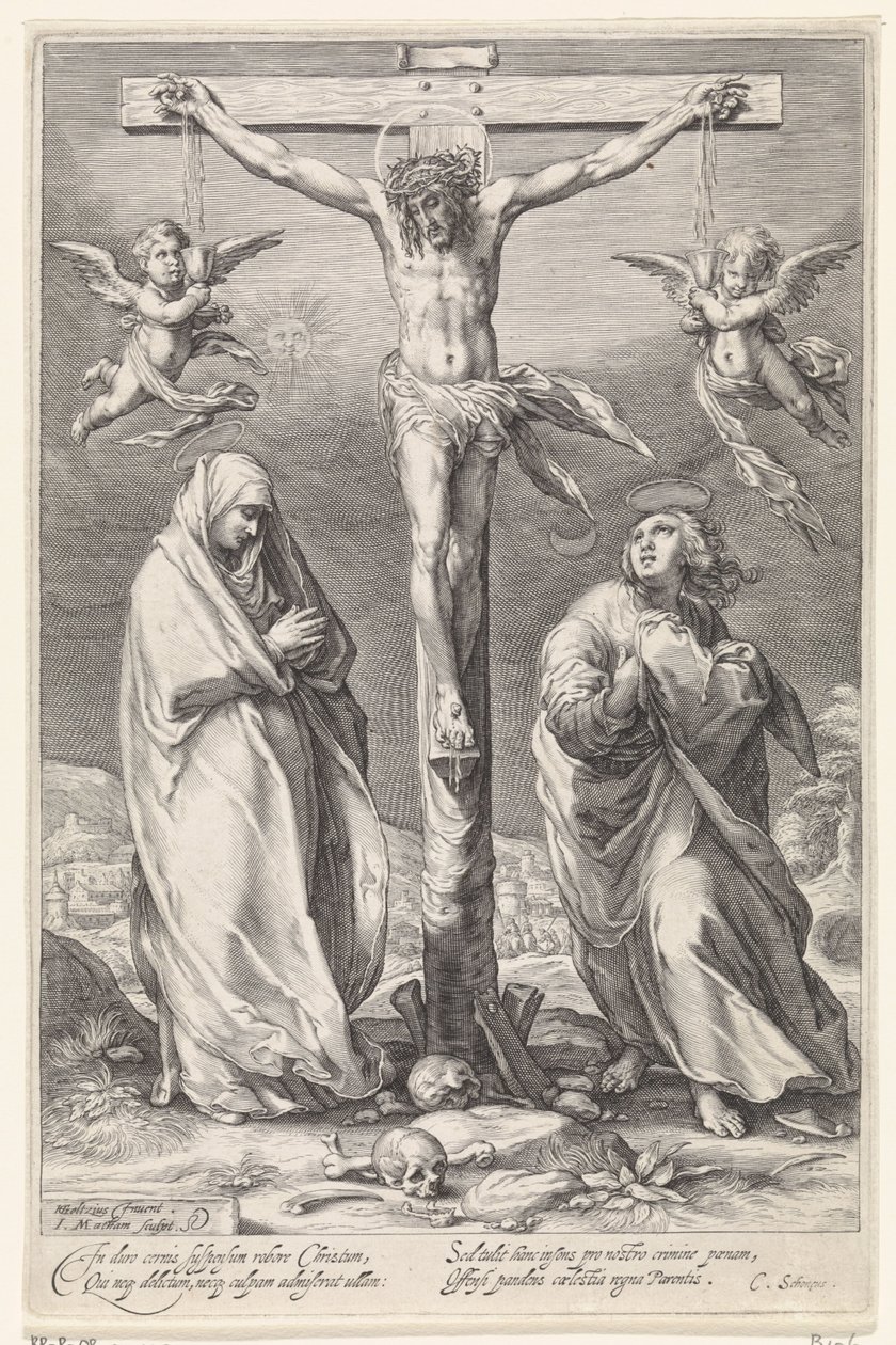 Cristo sulla croce, con Giovanni e Maria da Jacob Matham