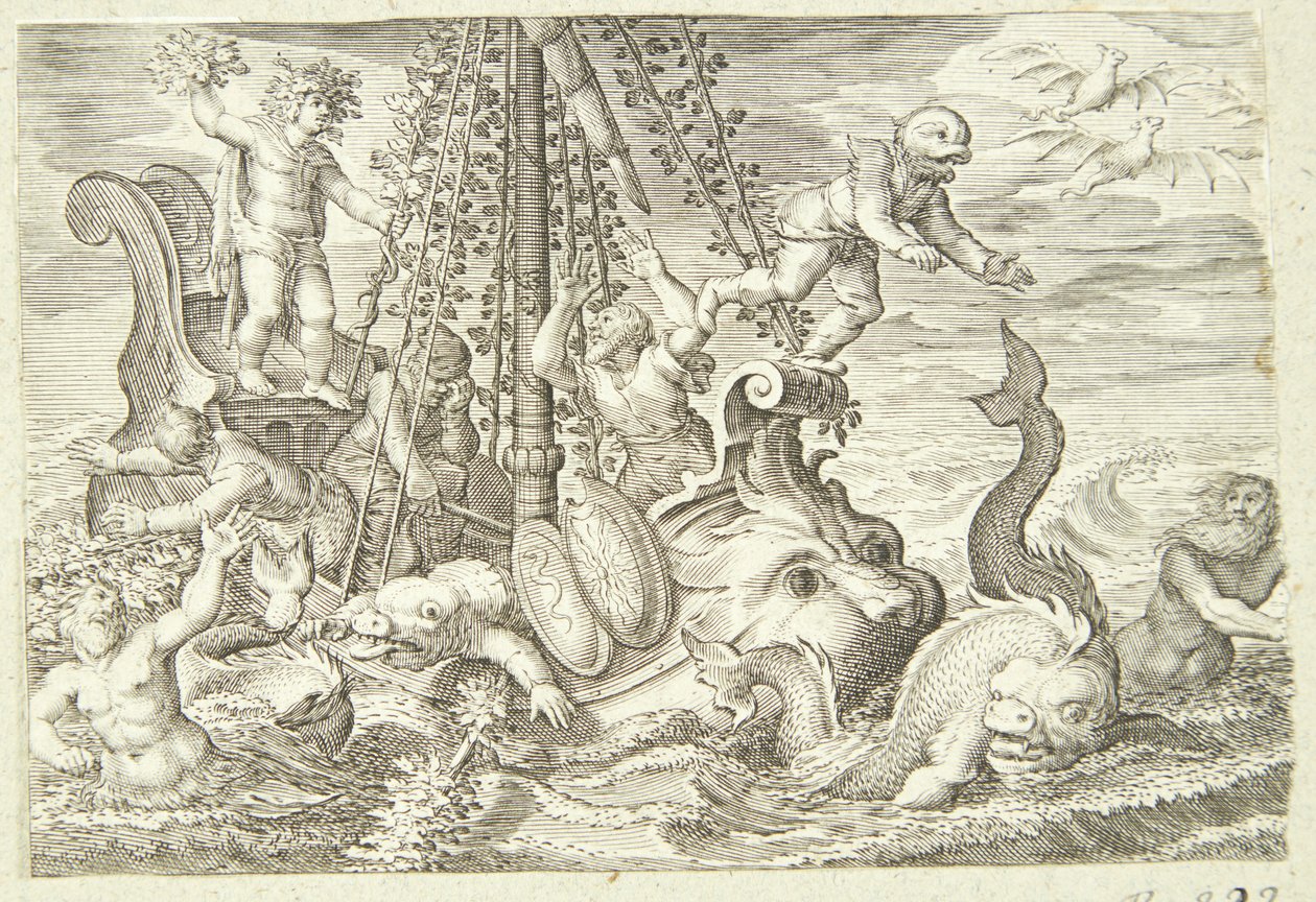 I marinai tirreni vengono trasformati in delfini da Jacob Matham