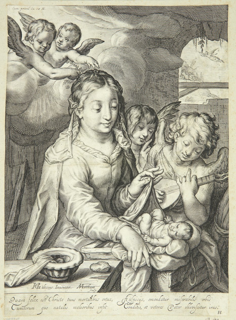 Vergine Maria con il bambino circondata da angeli da Jacob Matham