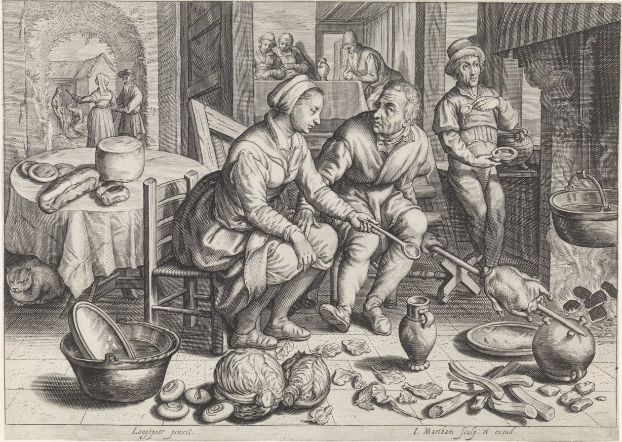 Scena di cucina con pollo allo spiedo da Jacob Matham