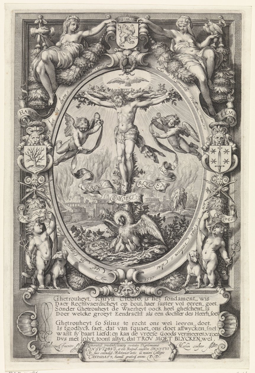 Crocifissione in cornice allegorica da Jacob Matham