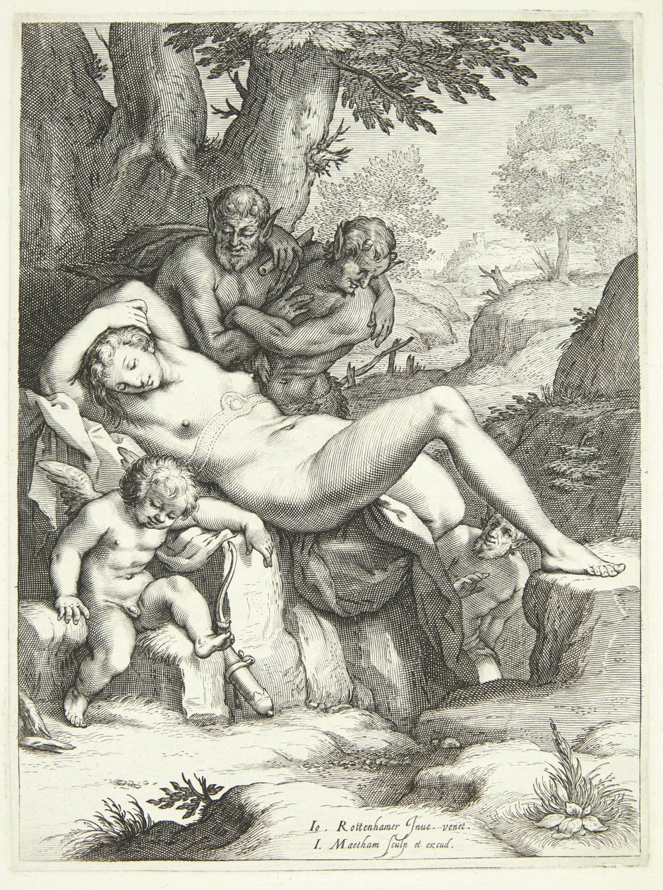 Venere e Cupido dormono e vengono osservati dai satiri da Jacob Matham