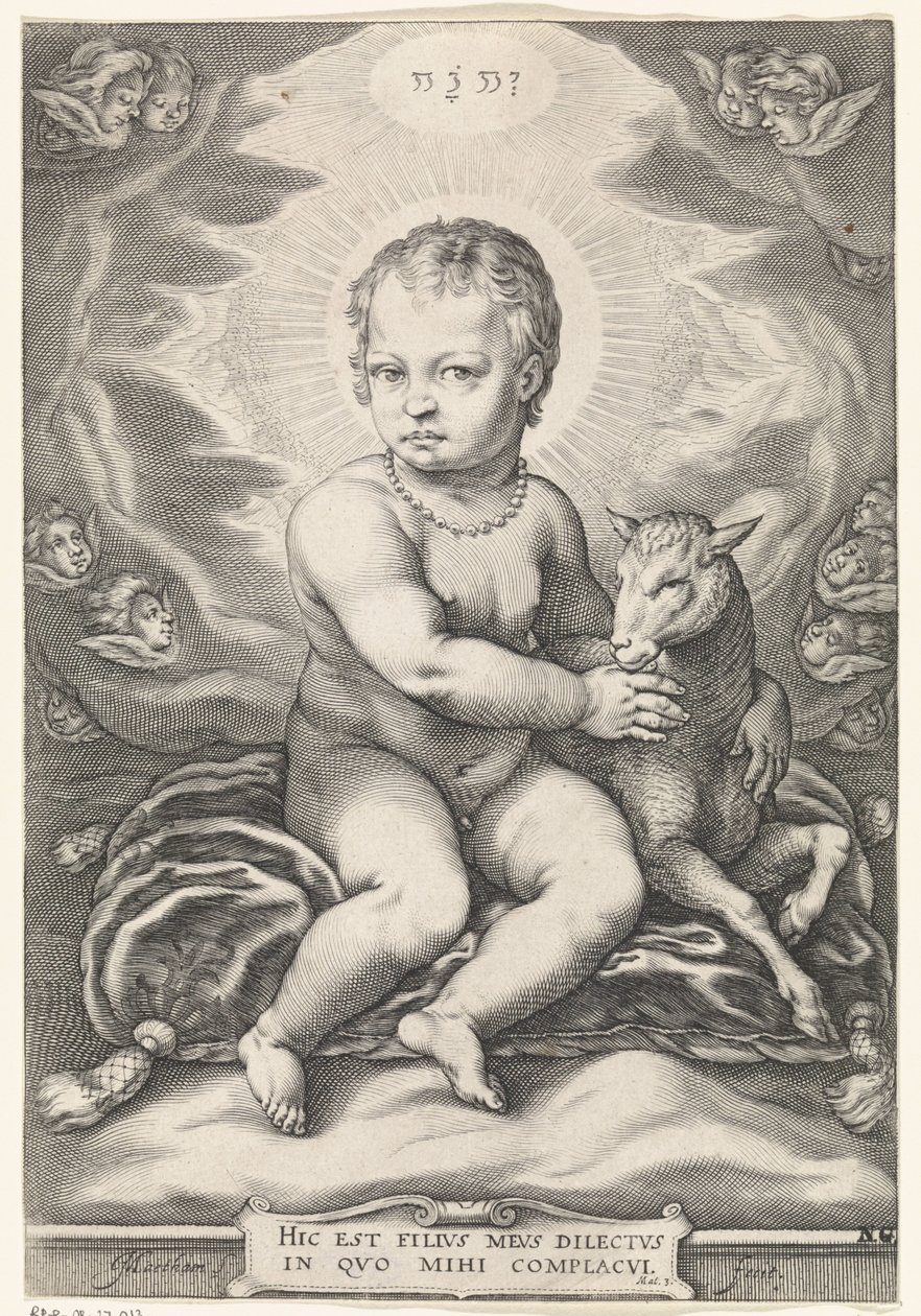 Bambino Gesù seduto con agnello da Jacob Matham