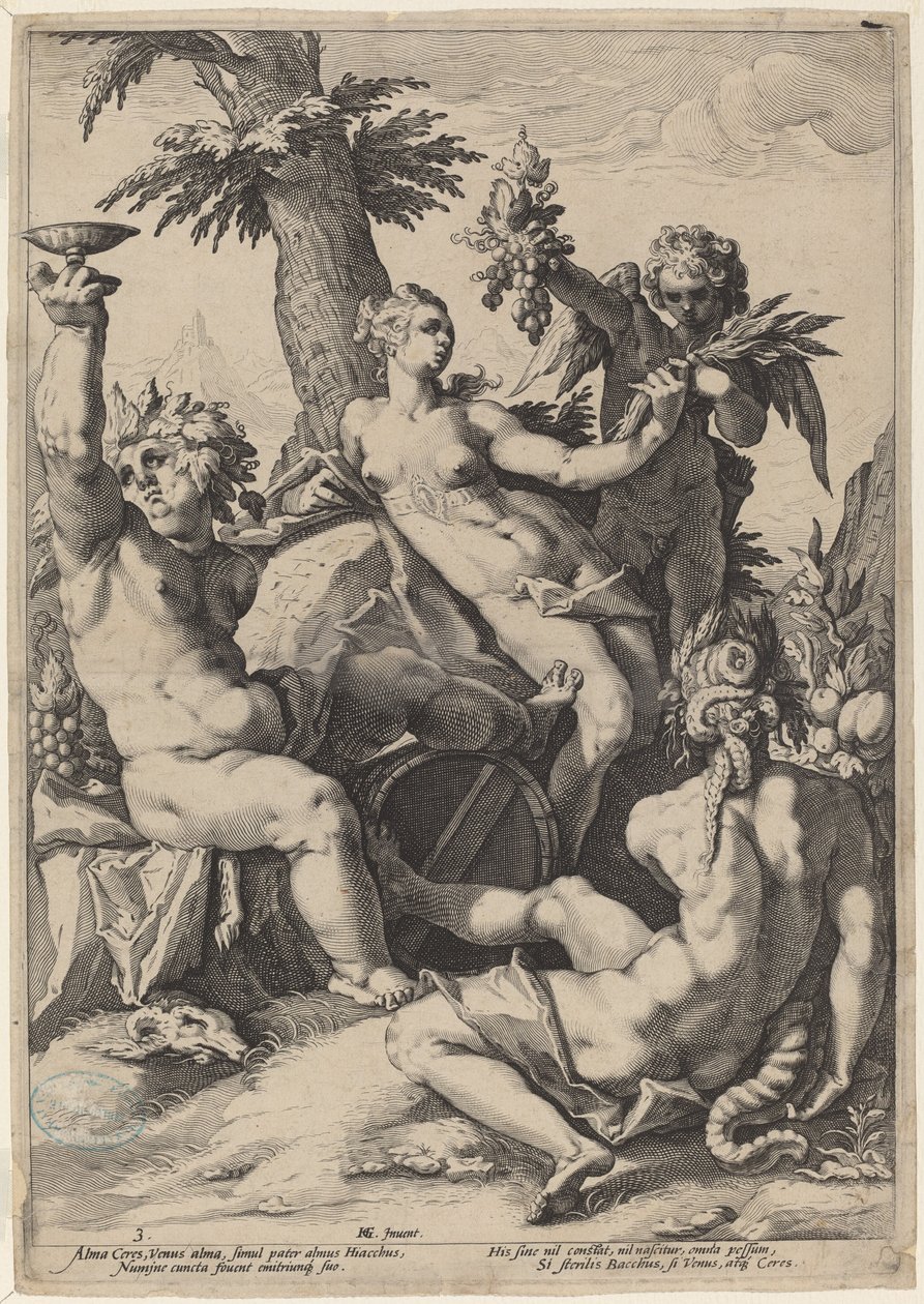 Alleanza di Venere con Bacco e Cerere da Jacob Matham, after Hendrick Goltzius