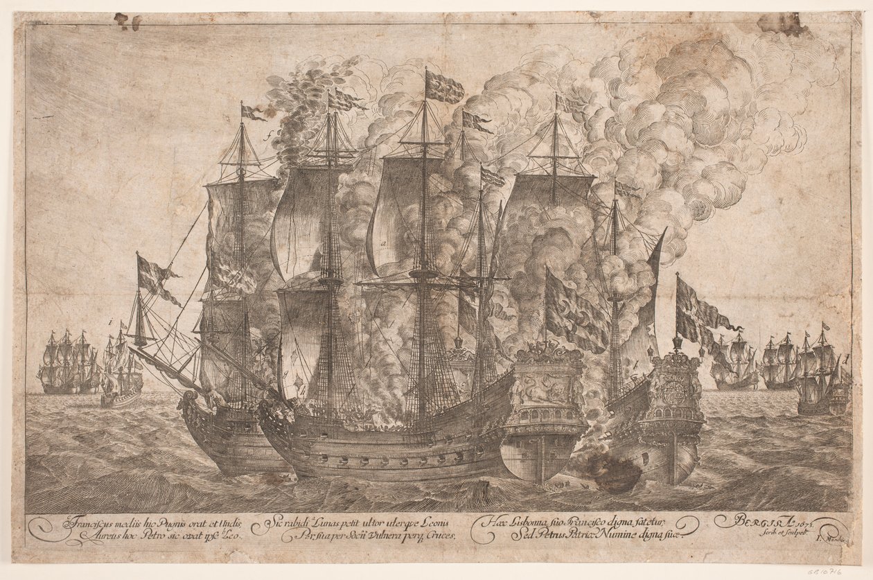 Battaglia navale tra navi danesi e una nave pirata turca da Jacob Mortenssøn Maschius