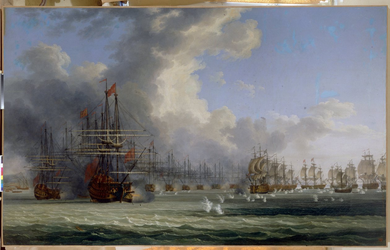 La battaglia di Chesma. Inizio dei combattimenti il 5 luglio 1770 da Jacob Philippe Hackert