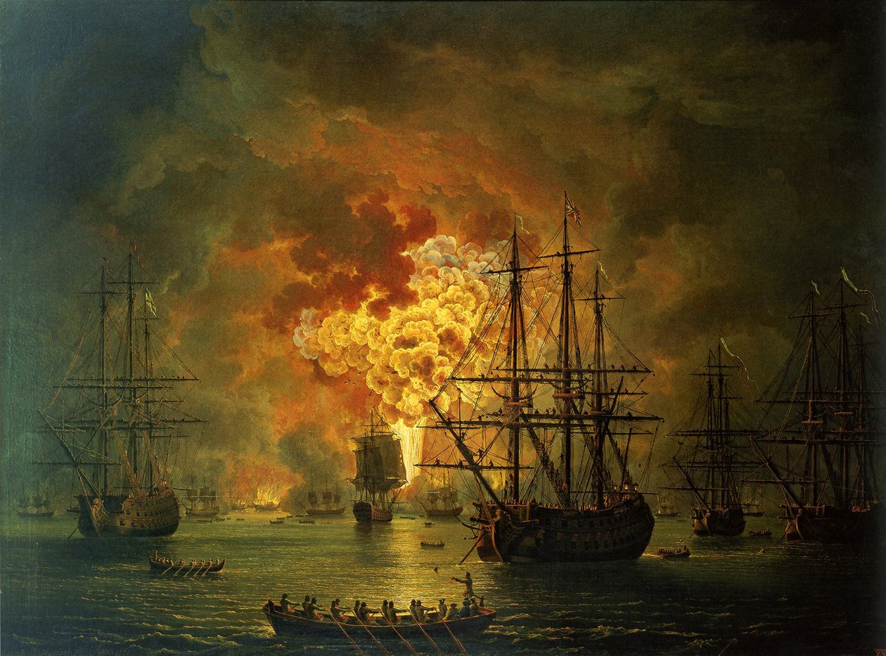 La distruzione della flotta turca nella baia di Chesma, 1772 da Jacob Philippe Hackert