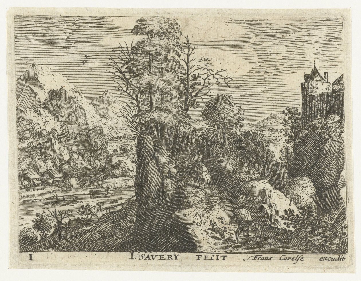 Paesaggio con viaggiatori su una ripida roccia da Jacob Savery (I)
