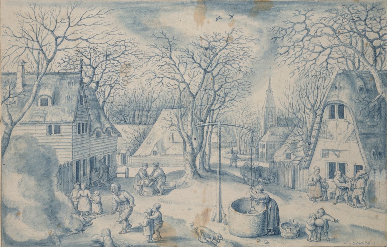 Scena di un villaggio: inverno, 16° secolo da Jacob Savery I