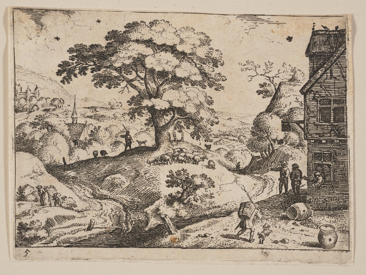 Locanda a destra della strada prima del villaggio, dai paesaggi da Jacob Savery I