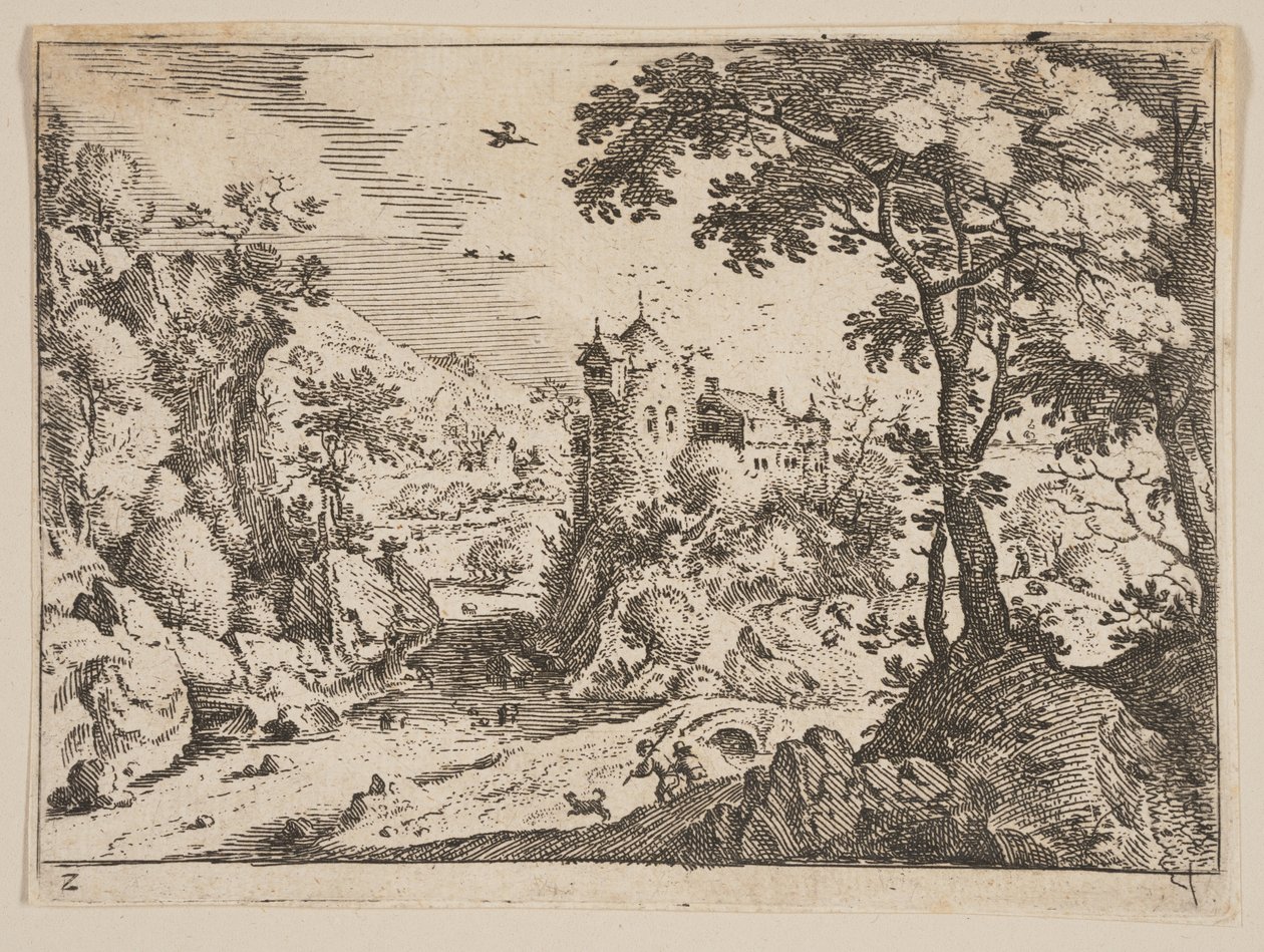 Ruscello tra la collina rocciosa e il castello, da "Paesaggi". da Jacob Savery I