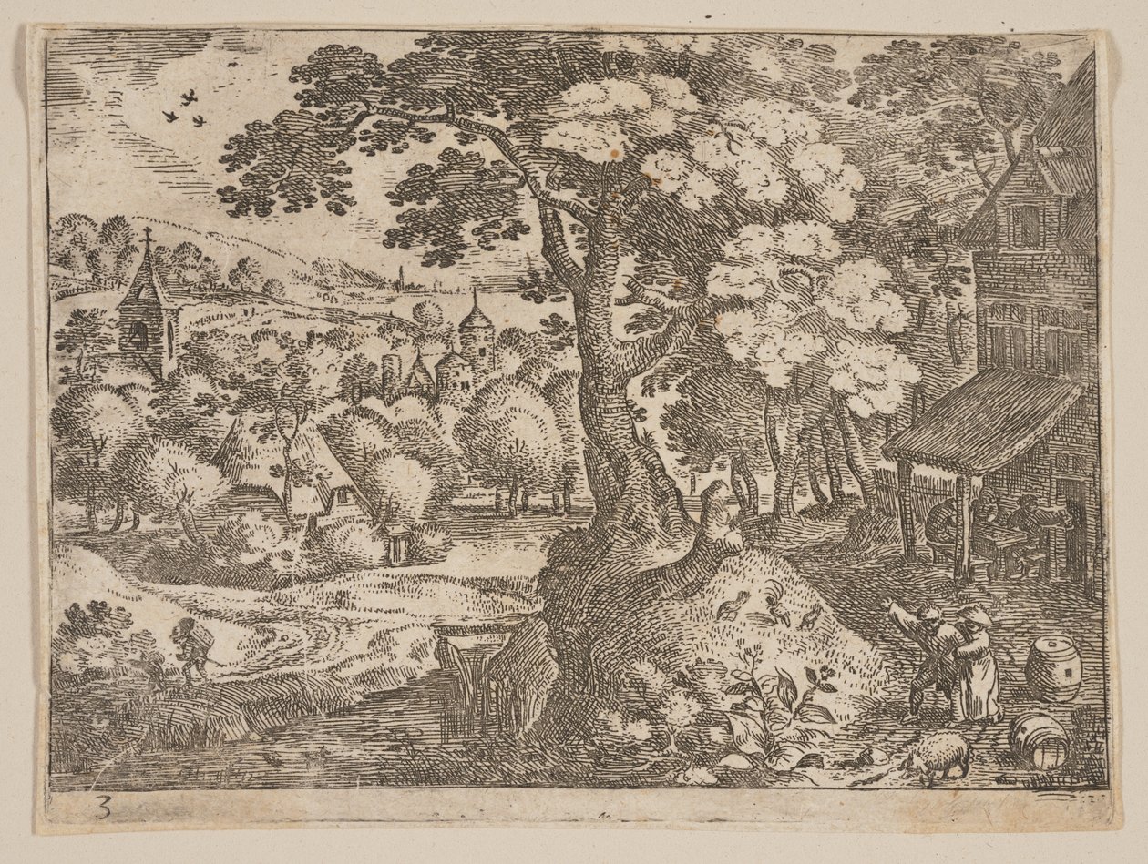Taverna a destra di un sentiero, da Landscapes da Jacob Savery I