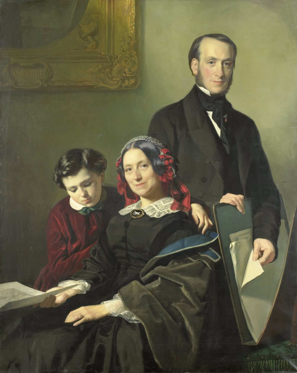 Mevrouw A.J. Schmidt-Keiser, vedova del pittore Willem Hendrik Schmidt (1809-49), il maestro di Jacob Spoel, con suo fratello J.N. Keiser e suo figlio di dieci anni da Jacob Spoel