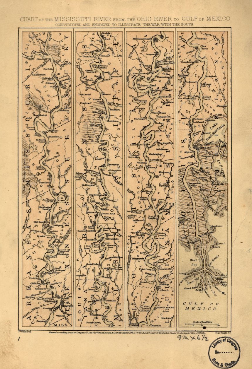 Carta del fiume Mississippi dal fiume Ohio al Golfo del Messico LOC 99447139 da Jacob Wells
