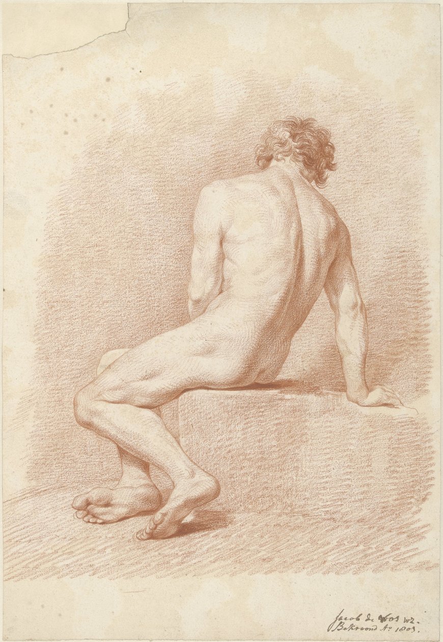 Nudo maschile seduto, visto di schiena da Jacob Willemz. de Vos