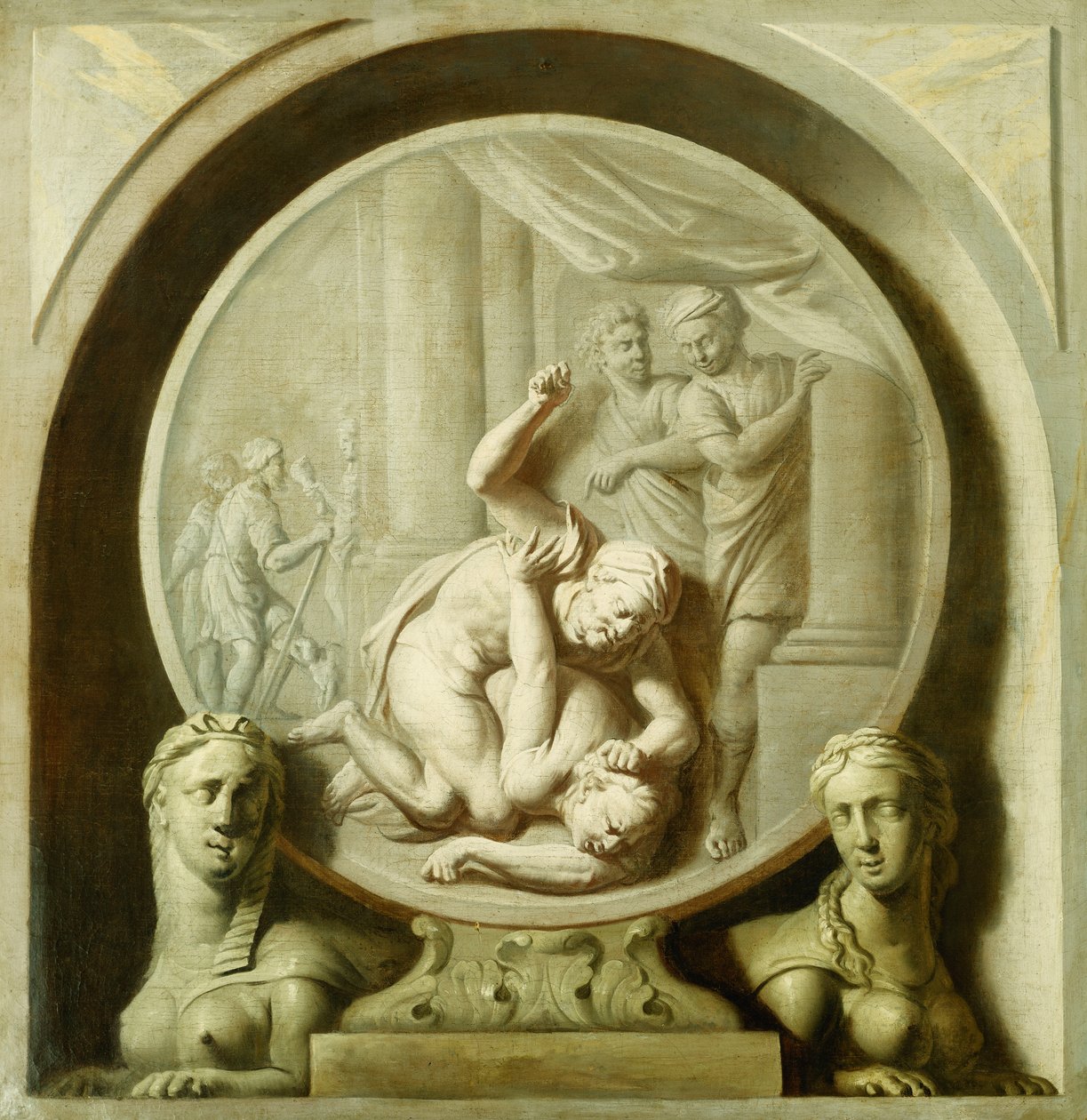 Un tondo decorativo con Ulisse che combatte il mendicante, e con sfingi da Jacob de Wit