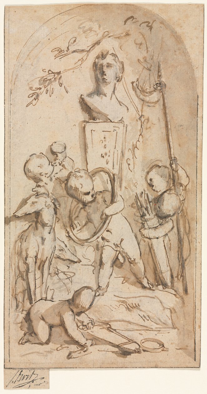 Busto di Diana con putti e attributi di caccia da Jacob de Wit